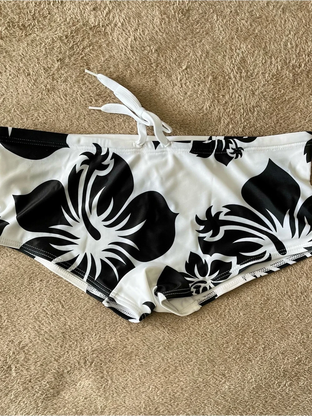 AussieBum Men's Black & White Floral Swim Trunks - Low-Rise Swim Briefs, lined
